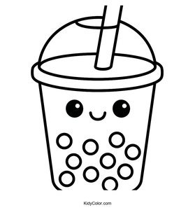 Cute Cartoon Bubble Tea Cup with Tapioca Pearls
