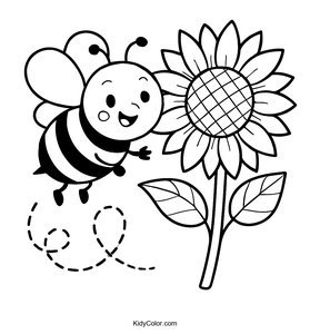 Bumblebee and Sunflower Coloring Page for Kids