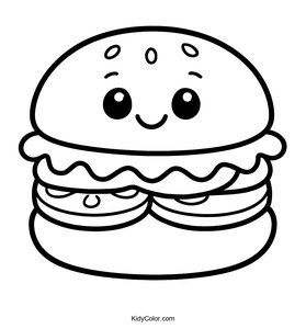 Fun Cartoon Burger Coloring Page for Kids