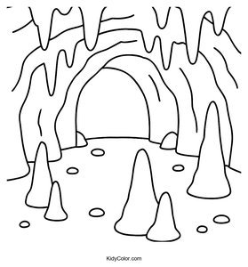 Color a Fun Cartoon Cave with Dinosaurs