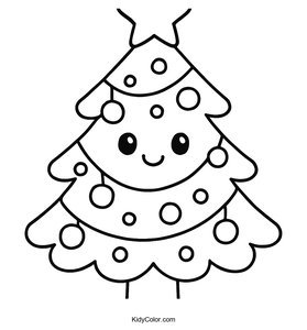 Fun Cartoon Christmas Tree for Kids to Color