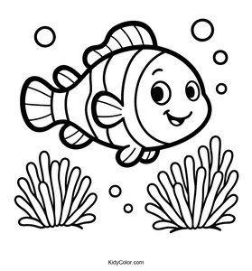 Cute Clownfish Among Sea Anemones Coloring Page