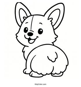 A Cartoon Corgi With A Fluffy Bottom And Big Ears