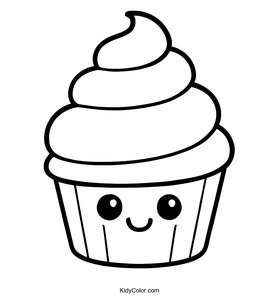 Color a Cute Cartoon Cupcake with Swirly Frosting