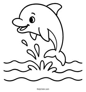 Cartoon Dolphin Jumping Out of the Ocean Coloring Page
