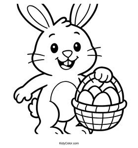 Cartoon Easter Bunny with Basket of Eggs Coloring Page