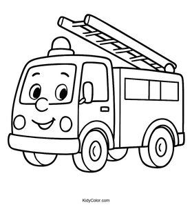 A Cartoon Fire Truck With A Long Ladder