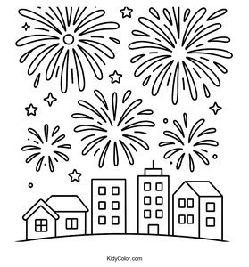 Fun Fireworks Display Coloring Page for Kids