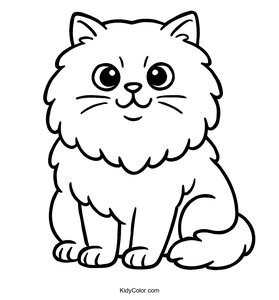 A Cartoon Fluffy Persian Cat Sitting Proudly