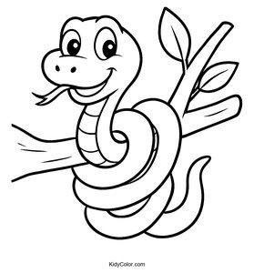 A Cartoon Friendly Snake Coiled Around A Branch