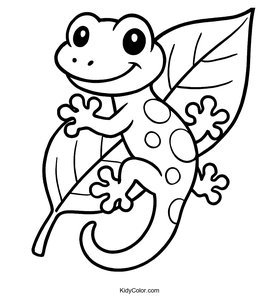 A Cartoon Gecko Clinging To A Leaf