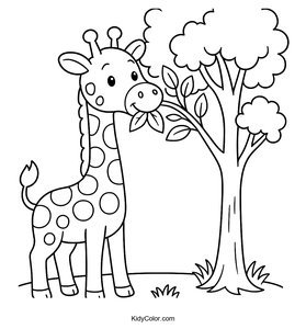A Cartoon Giraffe Eating Leaves From A Tall Tree