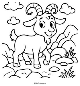A Cartoon Goat Standing On A Rocky Hillside