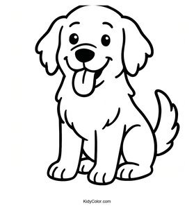 A Cartoon Golden Retriever Sitting With Tongue Out