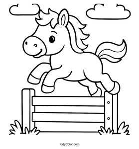A Cartoon Horse Jumping Over A Fence