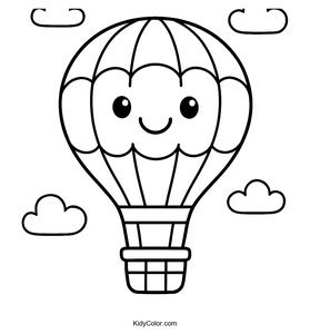 A Cartoon Hot Air Balloon Floating In The Sky