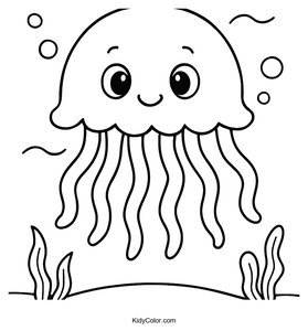 Color a Fun Cartoon Jellyfish in the Ocean