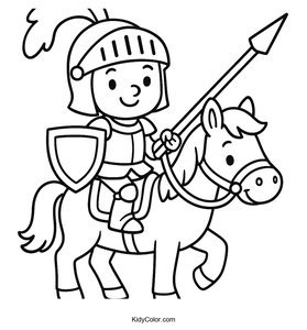 Cartoon Knight in Shining Armour on Horse Coloring Page