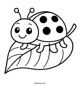 Fun Cartoon Ladybird on a Leaf Coloring Page