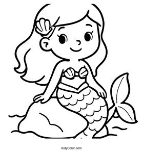 Color a Magical Mermaid on a Rock - Free Printable