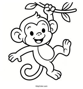 A Cartoon Monkey Swinging From A Vine