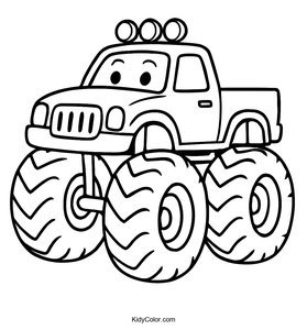 A Cartoon Monster Truck With Giant Wheels