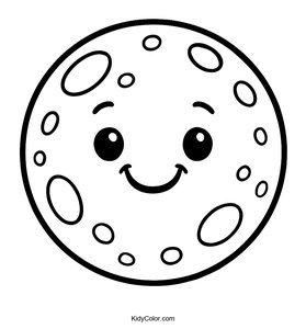 Cute Cartoon Moon with Craters for Kids Coloring