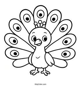 A Cartoon Peacock With Its Tail Feathers Spread Wide
