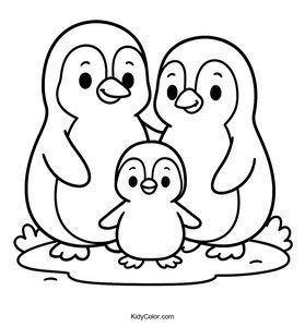 A Cartoon Penguin Family With A Baby Chick