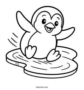 A Cartoon Penguin Sliding On Ice