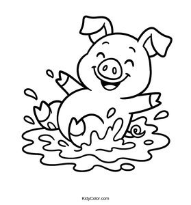 A Cartoon Pig Rolling In Mud With A Happy Face