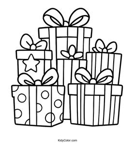 Cartoon Pile of Wrapped Christmas Presents Coloring Page