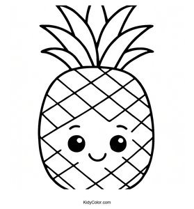 Cartoon Pineapple with Leaf Crown Coloring Page
