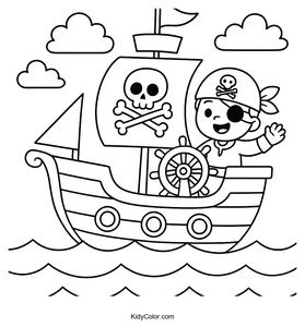 A Cartoon Pirate Ship On The High Seas
