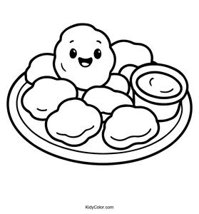 Fun Cartoon Chicken Nuggets Coloring Page for Kids