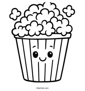 Fun Cartoon Popcorn Bucket Coloring Page for Kids