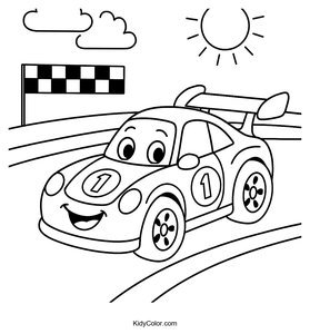 A Cartoon Racing Car On A Track