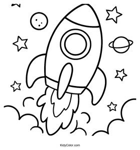 Fun Cartoon Rocket Ship Blasting Off Coloring Page