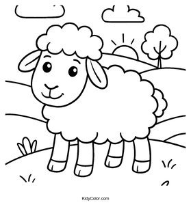 A Cartoon Sheep With Fluffy Wool Standing On A Hillside