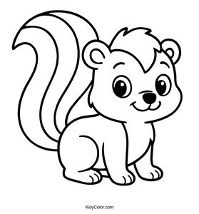 A Cartoon Skunk With A Big Fluffy Striped Tail