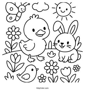 Color a Fun Spring Scene with Baby Animals