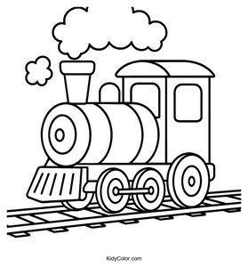 A Cartoon Steam Train Puffing Along Tracks
