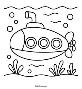 A Cartoon Submarine Underwater With Portholes