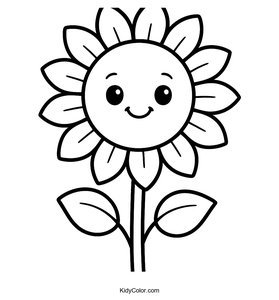 Cute Cartoon Sunflower with a Smiling Face Coloring Page