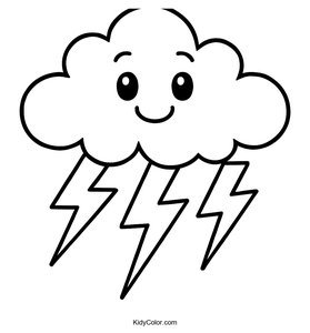 Cartoon Thunderstorm Cloud with Lightning Coloring Page
