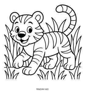 A Cartoon Tiger Prowling Through Tall Grass