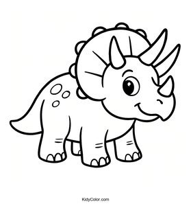 Color a Fun Cartoon Triceratops with Big Horns