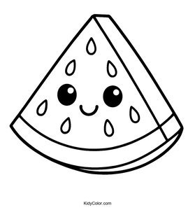 Fun Cartoon Watermelon Slice Coloring Page for Kids