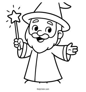 Color a Fun Cartoon Wizard with Hat and Wand