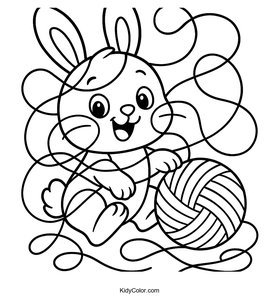A Cheerful Bunny Playing With A Ball Of Yarn Tangled In Bri